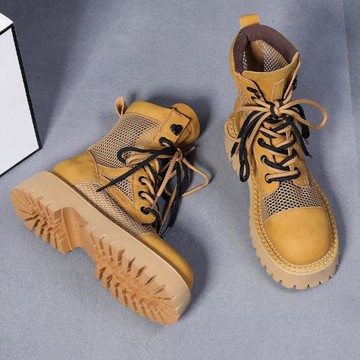 網紗透氣厚底真皮馬丁靴女夏2023年新款夏季薄款英倫風網靴短靴女