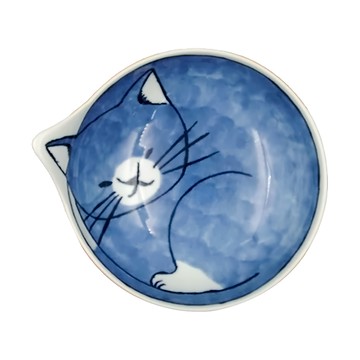 石丸波佐見燒 neco 貓大圓碗  白襪貓 藍色  1個