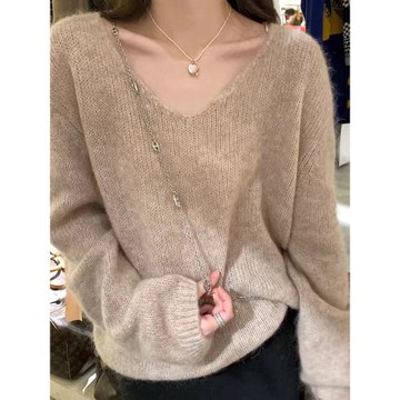 v領慵懶100純山羊絨衫女秋冬季新款歐貨高端軟糯針織寬松毛衣百搭