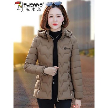 啄木鳥女士冬季羽絨棉服2025新款爆款中老年洋氣連帽短款棉衣棉襖