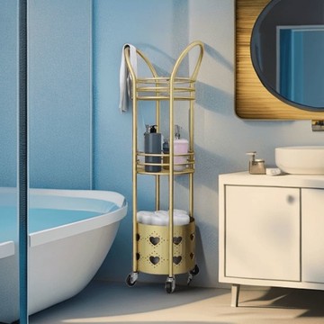 免運 收納架 浴室毛巾架 置物架 北歐鐵藝置物架可移動圓柱收納籃架子衛生間落地多層儲物架手推車