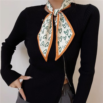 可愛小笑臉愛心斜角飄帶女窄長條領巾絲帶綁包包絲巾