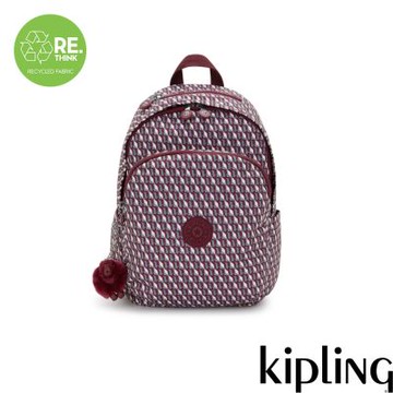 Kipling 酒紅K字印花上方拉鍊後背包-DELIA