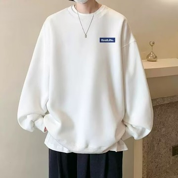 ✨台灣出貨✨純棉重磅素面大學T 美式寬鬆oversize圓領大學T 簡約百搭上衣 落肩薄款衛衣 印花大學T 長袖上衣