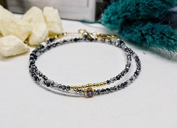 14K GF 包金水晶手鍊, 鈦赫茲 + 黑髮晶２圈手鍊