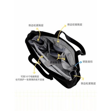 絕不軟塌大號電腦包飯盒水杯黑色托特包大容量帆布包學生上課通勤