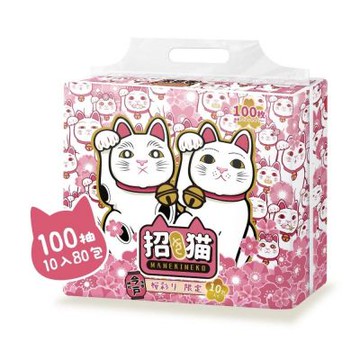 【東京豪德寺】招財猫春櫻之舞抽取式衛生紙(100抽10包8袋/箱)