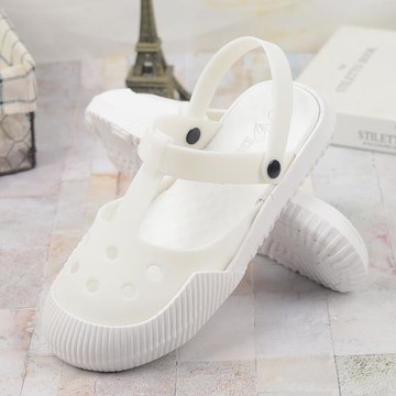 韓版包頭女士涼拖鞋夏季厚底防水防滑沙灘涼鞋復古學生兩穿洞洞鞋