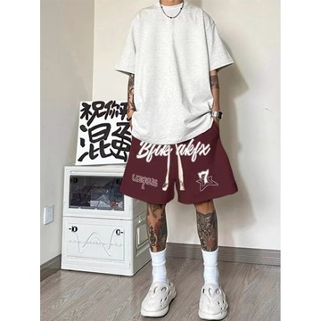 美式復古短褲男 休閑短褲 運動褲男 直筒褲 寬鬆短褲 大碼 五分褲