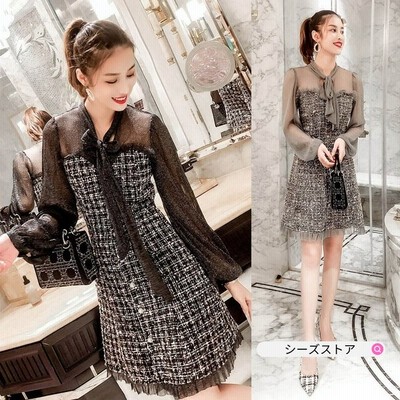 ワンピース レディース 30代40代 春秋 きれいめ チェック柄 ショート丈ワンピース レース 長袖 結婚式ドレス 通勤 Ol 大人可愛い 上品 お出かけ 2色 通販 Lineポイント最大get Lineショッピング