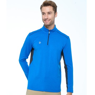 【WILDLAND荒野】男彈性雙色前開襟保暖衣寶藍色