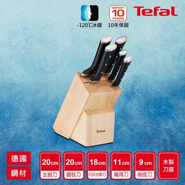 Tefal法國特福 冰鑄不鏽鋼系列刀具六件組(含刀座)