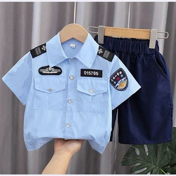 🔥熱銷新品🔥小孩子警長套裝 夏裝短袖套裝 男女童全套衣服 小寶寶訓練演出服