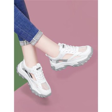 真皮鏤空涼鞋女2025年夏季新款厚底輕便老爹鞋防滑跑步休閑運動鞋