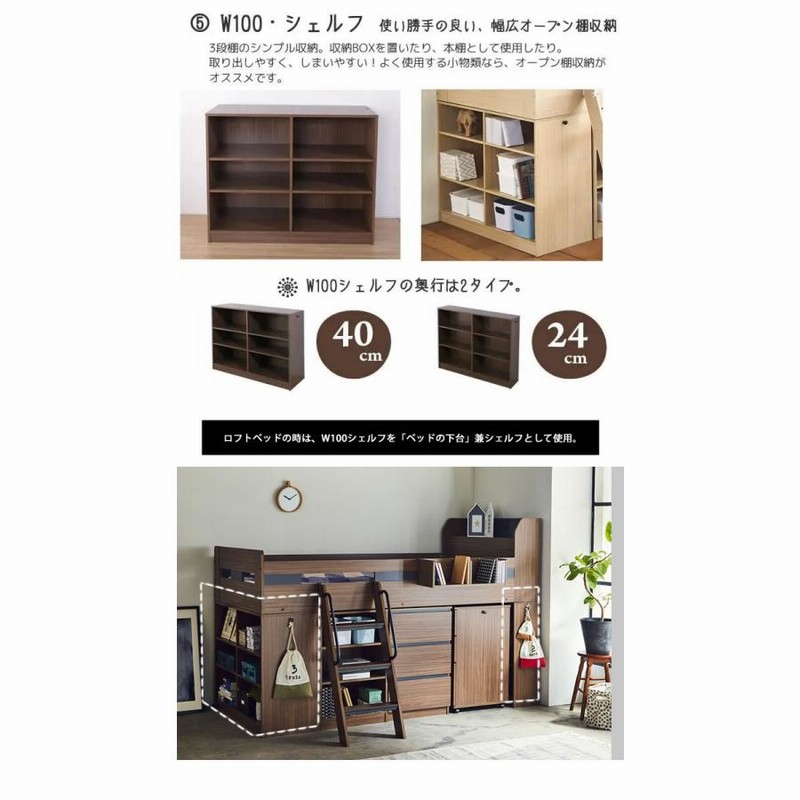 システムベッド ロフトベッド ベッド、デスク、シェルフ、ブック