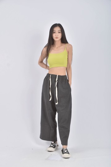 (S) collected高腰質感鬆緊腰灰色長褲