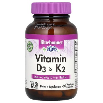 Bluebonnet Nutrition, 維生素 D3 和 K2，60 粒素食膠囊