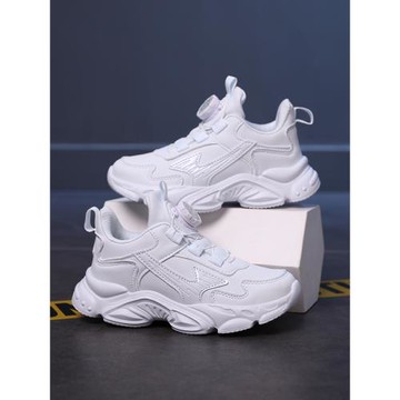 2025春夏男童白色運動鞋兒童校園鞋子幼兒園旋轉紐扣透氣女童白鞋