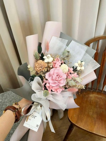 乾燥花束【煙燻粉】生日花束 情人節花束 永生玫瑰 永生花束 求婚