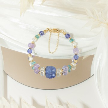 人魚的祝福 - 丹泉石 紫玉晶 藍月光 藍磷灰 天然石手鍊