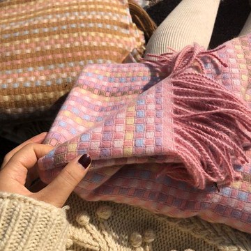 拾舊系列 70年代的編織法 日系軟妹細膩暖冬百搭小格子圍巾冬季女