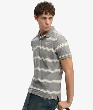 Superdry Men's Vintage Stripe Jersey Polo Shirt Grey Size: XL