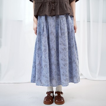 印花鬆緊腰大擺裙499477