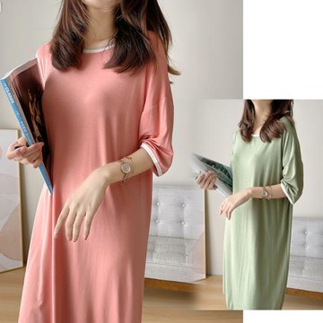 升級款 優可絲 50支莫代爾短袖家居裙 女士中長款睡衣連衣裙 女裝