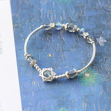 [米蘭精品] 925純銀手環月光石手鍊-六芒星拉長石串珠開運招桃花母親節情人節生日禮物女飾品74ao7