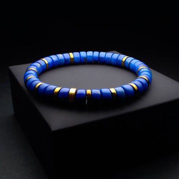 青金石搭配S925鍍金：藍曜御金 男手鍊 QBR-00058