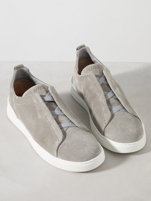 Zegna - Triple Stitch Suede Trainers - Mens - Grey