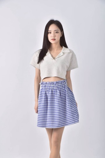 (2XL) pazzo網格白藍色短裙