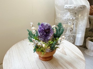 紫水晶 晶鎮 。 微景觀永生葉材 綠植栽