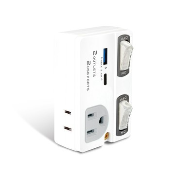 【聖岡科技Dr.AV】TNT-863U節能 2開2插2孔+3孔+1A 1C USB 2.4A分接插座(分接器 擴充插頭 USB插座 獨立開關 阻燃防火 3轉2)