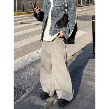 韓系時尚潮流簡約風長褲男秋冬新款百搭寬鬆休閒褲男