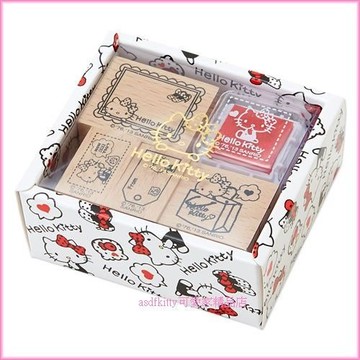 asdfkitty*KITTY木製橡皮章印泥套組-日本正版全新
