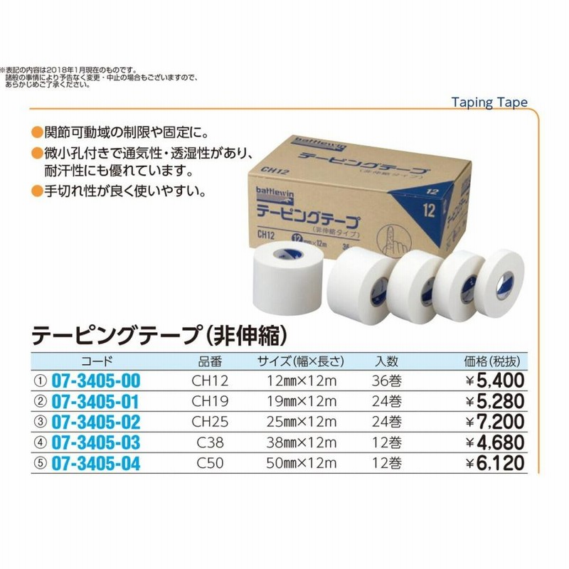 ニチバン バトルウィンテーピングテープ 非伸縮タイプ 38mm幅 12m巻き 12巻入り 通販