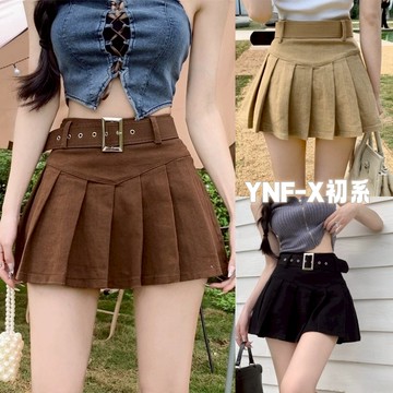 初系現+免運 附皮帶高腰百褶裙 春夏新款韓系INS修身顯瘦氣質純慾學生JK短裙 迷你裙 半身裙 A字裙 辣妹高腰半身裙