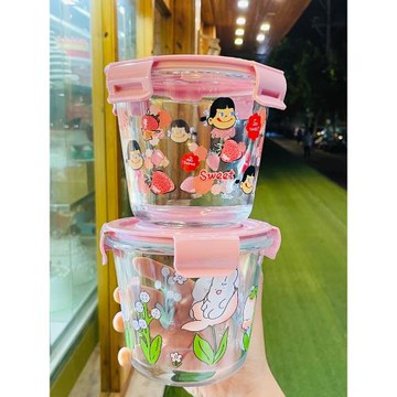 玻璃保鮮碗密封可微波加熱湯碗帶蓋飯盒上班族便攜可愛水果便當盒