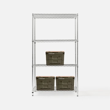 (組合) 特力屋加強防鏽鍍鉻四層架(液透)90x46x160公分+軍風綠木天板收納箱 小x3