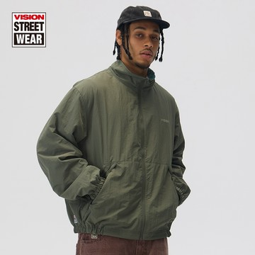 VISION STREET WEAR 美式復古條紋暈染雙面穿搖粒絨防風夾克 男女同款 V254NN5025