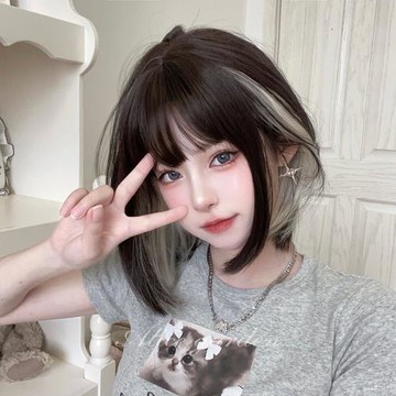 假發女短發網紅掛耳染短直發挑染鎖骨齊劉海lolita逼真頭皮波波頭