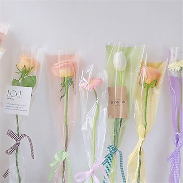 懶貓DIY💖 單人鮮花單支袋玫瑰透明花藝玫瑰花包裝袋包裝紙opp花束花店 花藝材料 花藝包材 花藝包裝