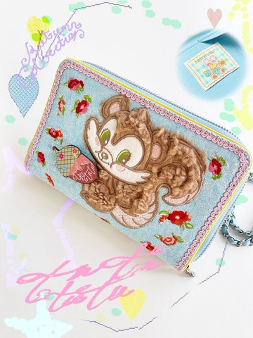 藍色毛絨松果可玩刺繡碎花斜挎護照包風卡包琴包