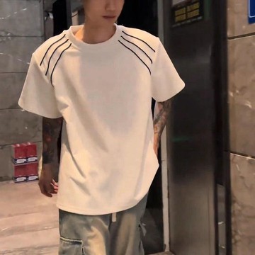 新品男士短袖 纯棉T 美式潮牌三條槓純棉短袖T恤男女款夏季情侶寬鬆氣質痞帥體恤上衣0603