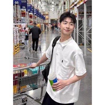 日系復古cityboyPOLO襯衣男夏季港風ins寬松休閑百搭翻領短袖襯衫