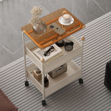 奶油床頭移動臥室置物架側邊客廳小推車迷你收納零食沙發邊柜茶幾
