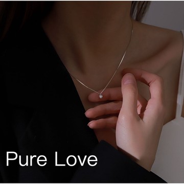Pure Love樂芙 / 正韓 銀飾【S925純銀】N0622簡約通體純銀項鍊鋯石小圓球鎖骨鏈 短項鏈 / 銀