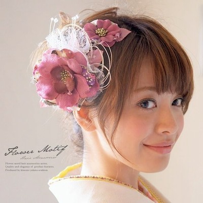 成人式 髪飾り 成人式の髪飾り 2点セット 浅蘇芳 和柄 レース 花 フラワー クリアビーズ 和装 通販 Lineポイント最大get Lineショッピング