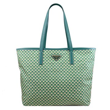 PRADA 1BG552 經典三角LOGO幾何花紋尼龍肩背托特包.綠